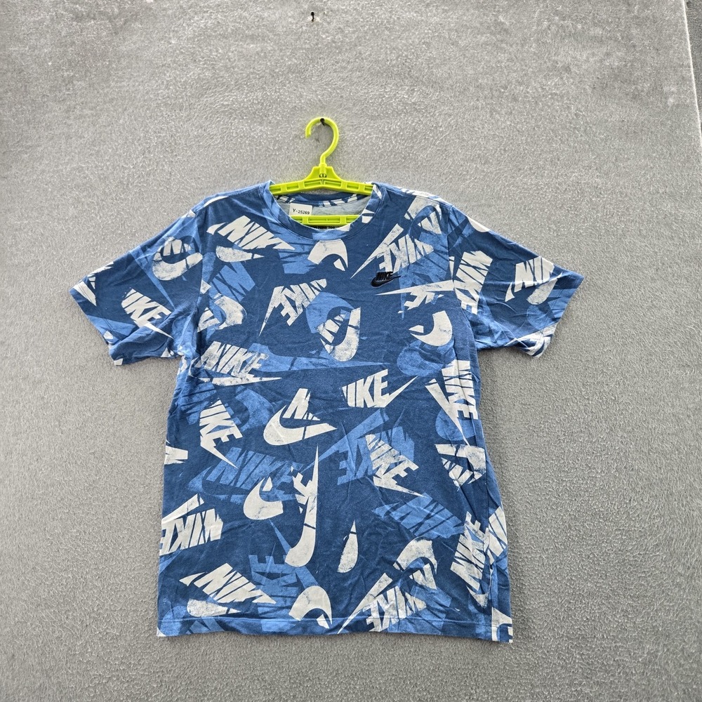 Nike Men Shirt L TALL Blue Graphic‎ Print Logo Short Sleeve